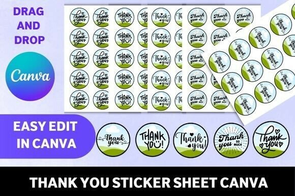 Download Thank You Sticker Sheet Canva Template - Thank you sticker Collection