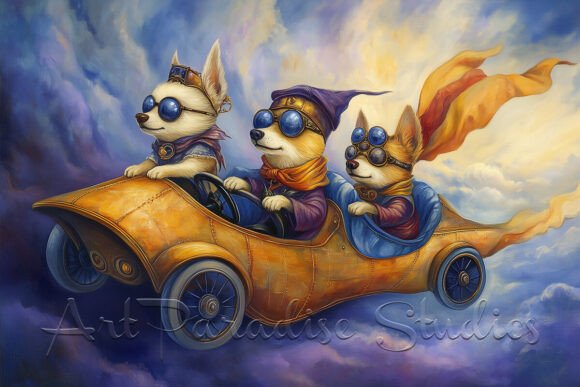 Download Flying Dogs in Vintage Car Poster - Car poster Collection